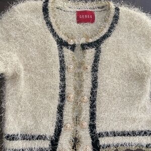 Ceres women’s Cream Eyelash Knit Boucle Cropped Cardigan - Size L
